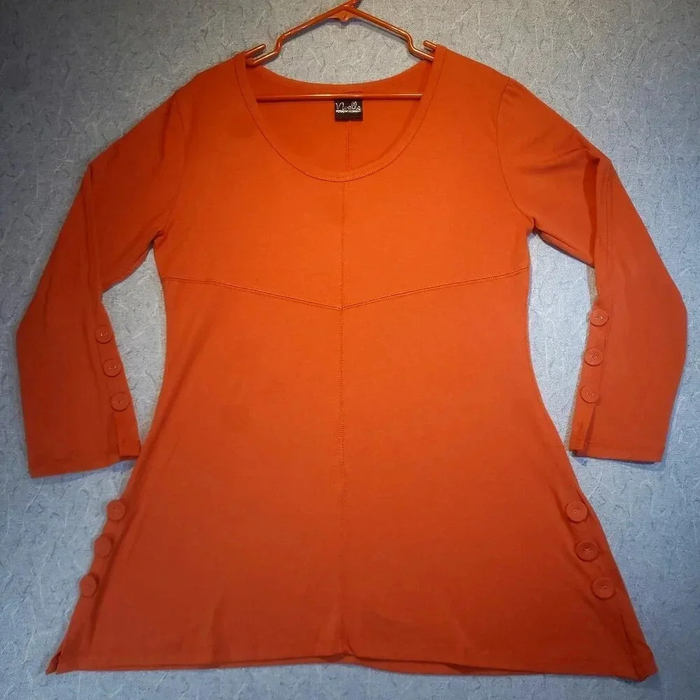 NOELLE Women's Orange Long Sleeve Flared Tunic with Large Buttons  ~ XL